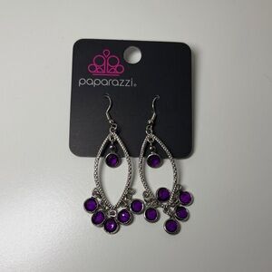 Paparazzi Silver Earrings with Vibrant Purple Gems